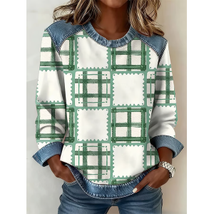 Women Abstract Crew Neck Printing Vintage Spring/Fall Long Sleeve Sweatshirt