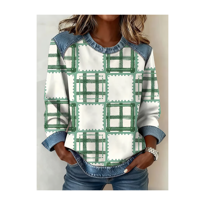 Women Abstract Crew Neck Printing Vintage Spring/Fall Long Sleeve Sweatshirt