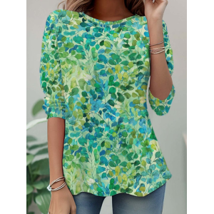 Women Leaf Long Sleeve Tee T-shirt Crew Neck Printing Casual Tunic Spring/Fall Top