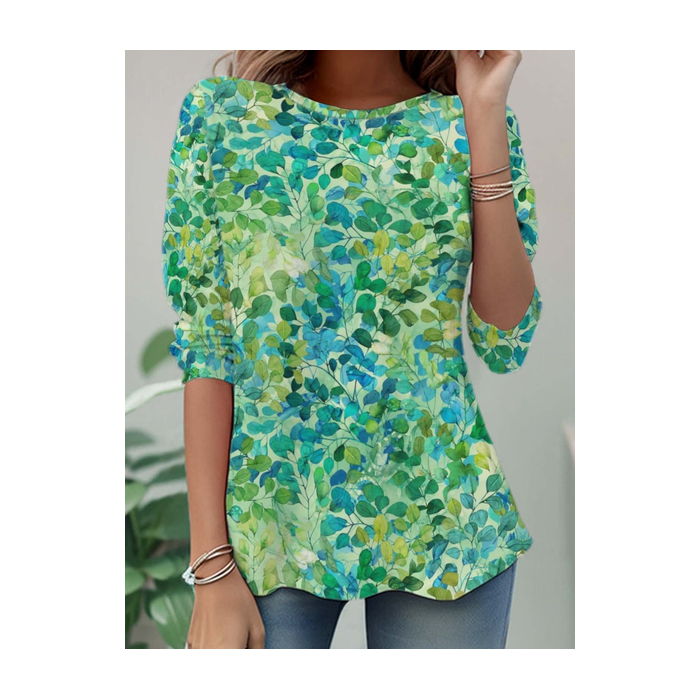 Women Leaf Long Sleeve Tee T-shirt Crew Neck Printing Casual Tunic Spring/Fall Top