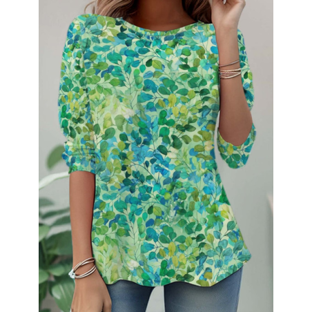 Women Leaf Long Sleeve Tee T-shirt Crew Neck Printing Casual Tunic Spring/Fall Top