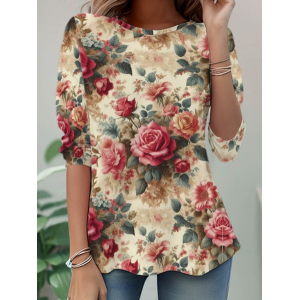 Women Floral Long Sleeve Tee T-shirt Crew Neck Printing Casual Tunic Spring/Fall Top