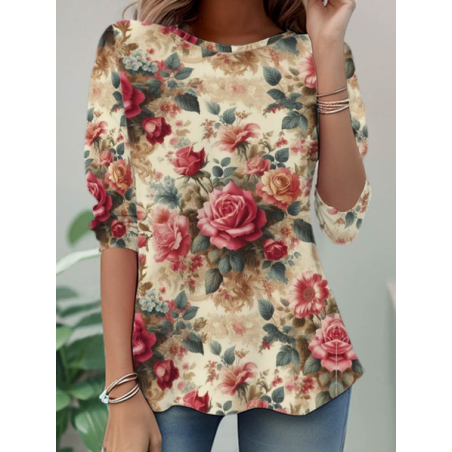 Women Floral Long Sleeve Tee T-shirt Crew Neck Printing Casual Tunic Spring/Fall Top