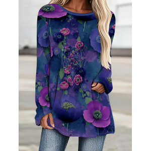 Women Floral Long Sleeve Tee T-shirt Crew Neck Printing Casual Graphic Tee Spring/Fall Top
