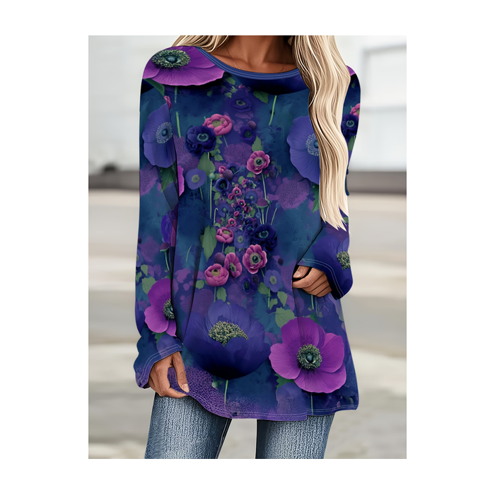 Women Floral Long Sleeve Tee T-shirt Crew Neck Printing Casual Graphic Tee Spring/Fall Top