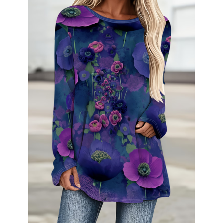 Women Floral Long Sleeve Tee T-shirt Crew Neck Printing Casual Graphic Tee Spring/Fall Top