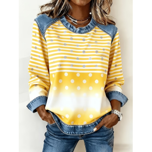 Women Abstract Stripes Crew Neck Printing Vintage Spring/Fall Long Sleeve Sweatshirt