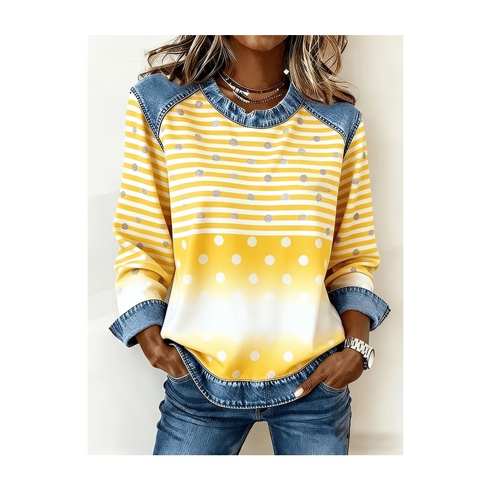 Women Abstract Stripes Crew Neck Printing Vintage Spring/Fall Long Sleeve Sweatshirt