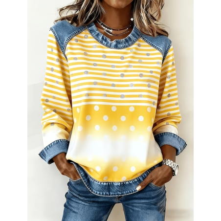 Women Abstract Stripes Crew Neck Printing Vintage Spring/Fall Long Sleeve Sweatshirt
