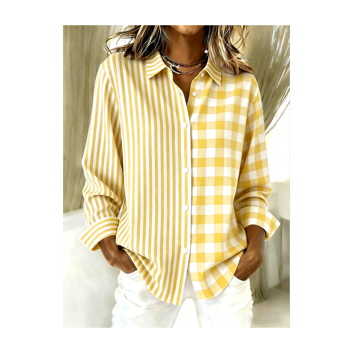 Women Striped Shirt Collar Long Sleeve Shirt Vintage Holiday Spring/Fall Top