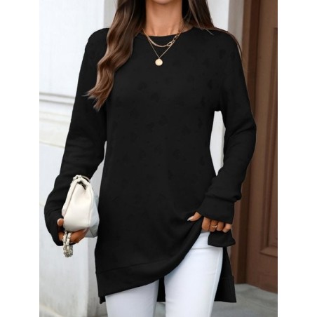 Women Plain Long Sleeve Tee T-shirt Crew Neck Jacquard Casual Spring/Fall Top