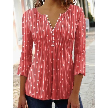 Women Geometric V Neck Three Quarter Sleeve Blouse Casual Daily Spring/Fall Top
