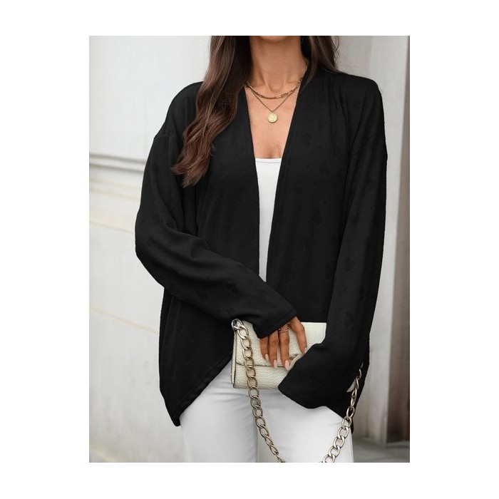 Women Plain Cover Up Casual Jacquard Spring/Fall Lightweight Cardigan