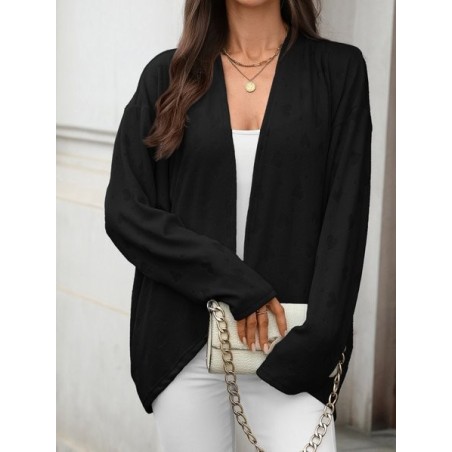 Women Plain Cover Up Casual Jacquard Spring/Fall Lightweight Cardigan