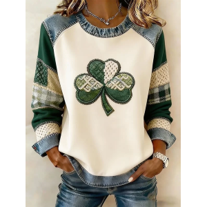 Women Shamrock Crew Neck Printing Vintage Spring/Fall Long Sleeve Sweatshirt