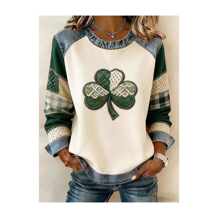 Women Shamrock Crew Neck Printing Vintage Spring/Fall Long Sleeve Sweatshirt