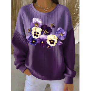 Women Floral Crew Neck Printing Casual Spring/Fall Long Sleeve Sweatshirt