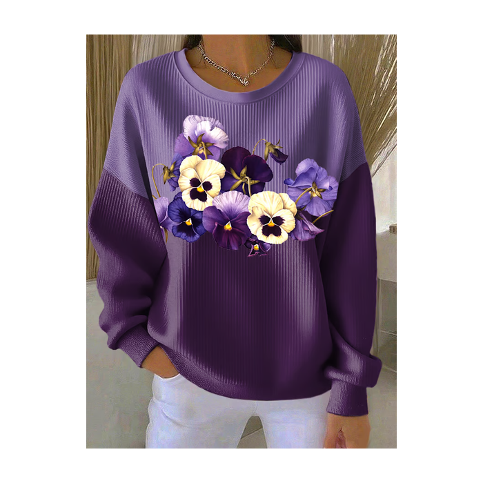 Women Floral Crew Neck Printing Casual Spring/Fall Long Sleeve Sweatshirt