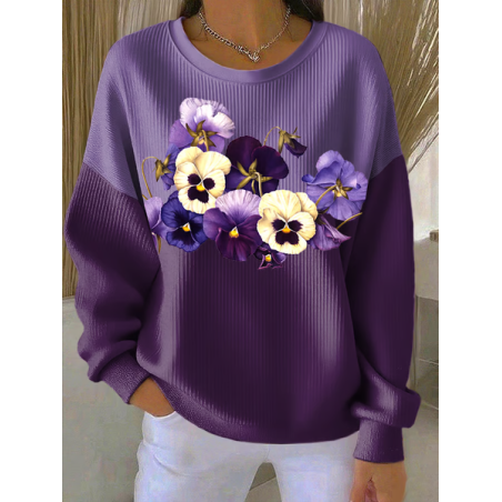 Women Floral Crew Neck Printing Casual Spring/Fall Long Sleeve Sweatshirt