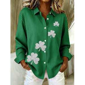 Women Striped Shirt Collar Long Sleeve Shirt Buckle Regular Sleeve Casual Daily Spring/Fall Top