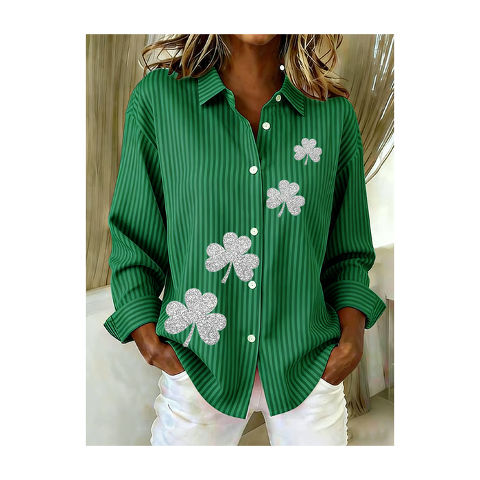 Women Striped Shirt Collar Long Sleeve Shirt Buckle Regular Sleeve Casual Daily Spring/Fall Top