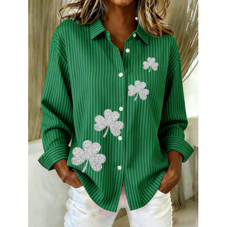 Women Striped Shirt Collar Long Sleeve Shirt Buckle Regular Sleeve Casual Daily Spring/Fall Top