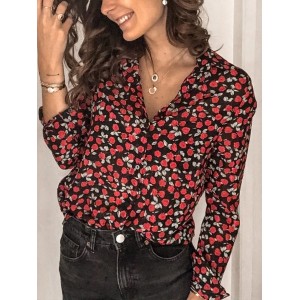 Women Polka Dots Shawl Collar Long Sleeve Shirt Split Joint Casual Daily Spring/Fall Top