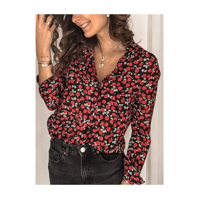 Women Polka Dots Shawl Collar Long Sleeve Shirt Split Joint Casual Daily Spring/Fall Top