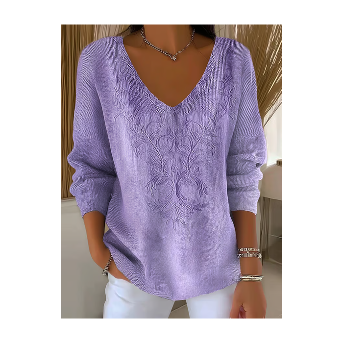 Women Abstract Long Sleeve Tee T-shirt V Neck Printing Casual Spring/Fall Top