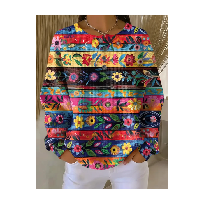 Women Floral Crew Neck Printing Casual Spring/Fall Long Sleeve Sweatshirt