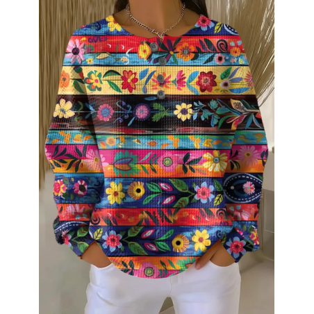 Women Floral Crew Neck Printing Casual Spring/Fall Long Sleeve Sweatshirt