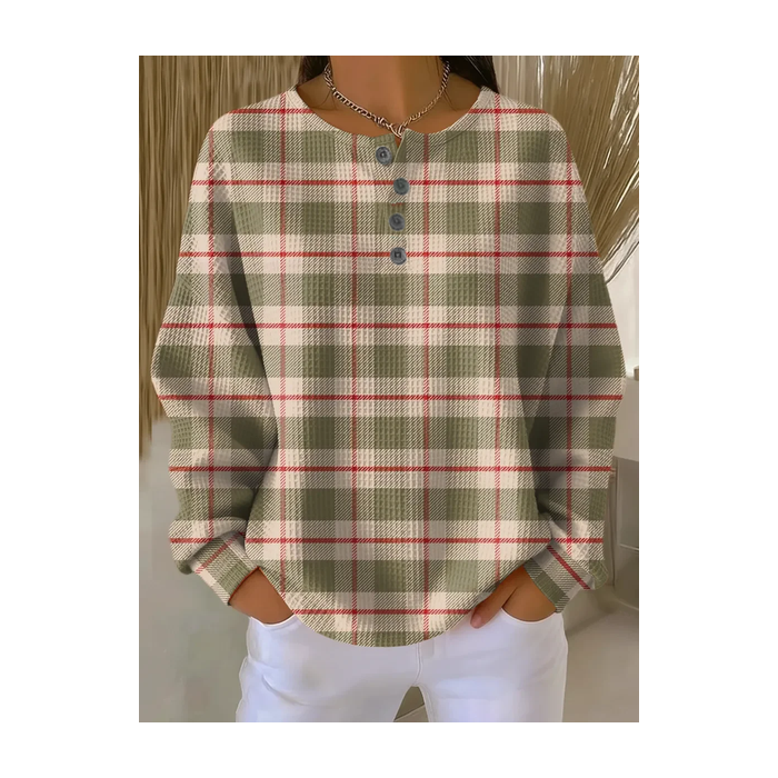 Women Plaid Crew Neck Printing Casual Spring/Fall Long Sleeve Sweatshirt