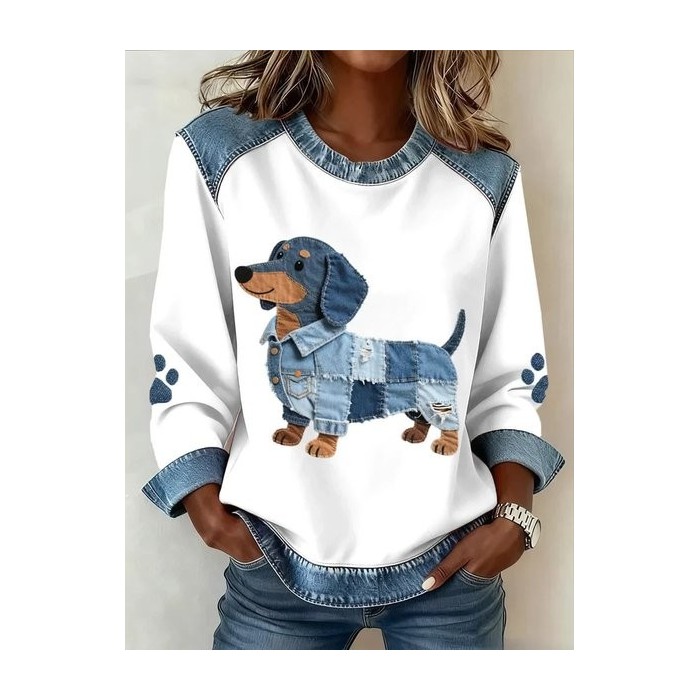 Women Color Block Crew Neck Casual Spring/Fall Long Sleeve Sweatshirt