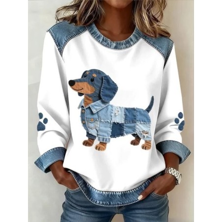 Women Color Block Crew Neck Casual Spring/Fall Long Sleeve Sweatshirt