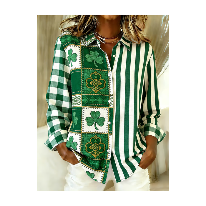 Women Striped Shirt Collar Long Sleeve Shirt Buckle Regular Sleeve Casual Daily Spring/Fall Top