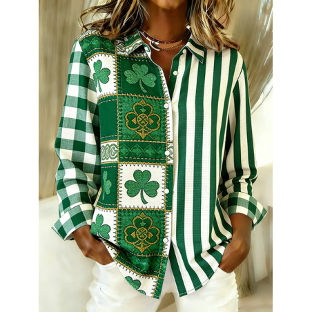 Women Striped Shirt Collar Long Sleeve Shirt Buckle Regular Sleeve Casual Daily Spring/Fall Top