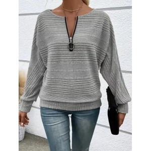 Women Plain Long Sleeve Tee T-shirt Crew Neck Split Joint Casual Spring/Fall Top