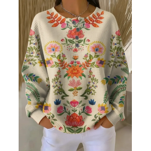Women Floral Crew Neck Printing Casual Spring/Fall Long Sleeve Sweatshirt
