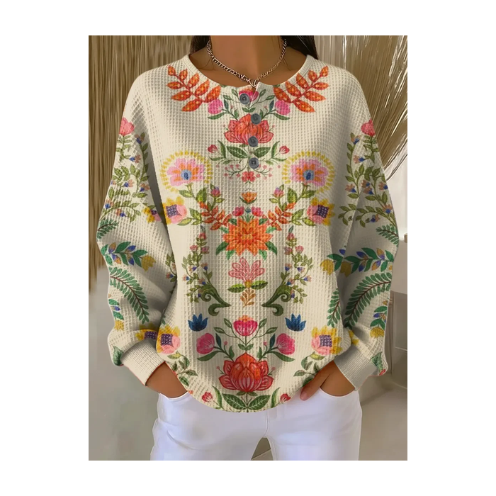 Women Floral Crew Neck Printing Casual Spring/Fall Long Sleeve Sweatshirt