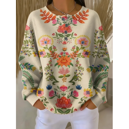 Women Floral Crew Neck Printing Casual Spring/Fall Long Sleeve Sweatshirt