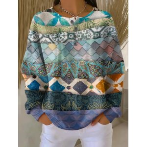 Women Abstract Crew Neck Printing Casual Spring/Fall Long Sleeve Sweatshirt