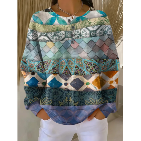 Women Abstract Crew Neck Printing Casual Spring/Fall Long Sleeve Sweatshirt