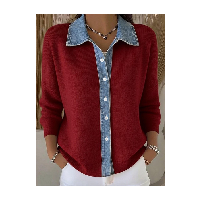 Women Multicolor Block Printed Long Sleeve Shawl Collar Casual Spring/Fall Cardigan Outerwear