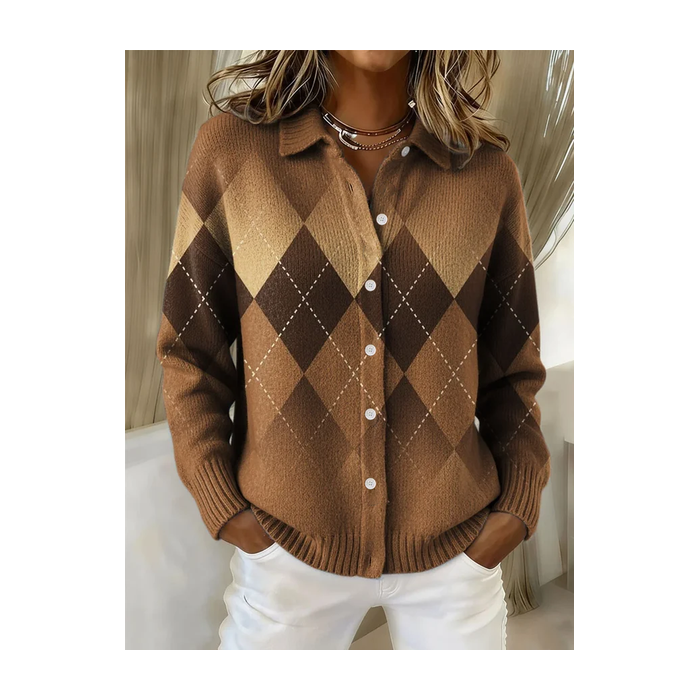 Women Plaid Printing Long Sleeve Shawl Collar Vintage Spring/Fall Cardigan Outerwear