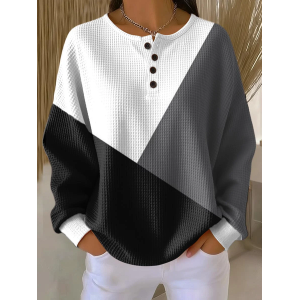 Women Multicolor Block Crew Neck Printing Casual Spring/Fall Long Sleeve Sweatshirt