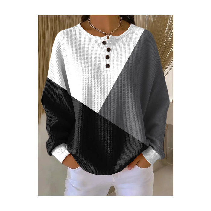 Women Multicolor Block Crew Neck Printing Casual Spring/Fall Long Sleeve Sweatshirt