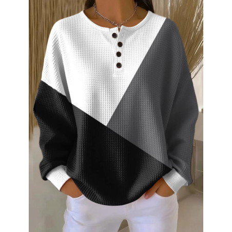 Women Multicolor Block Crew Neck Printing Casual Spring/Fall Long Sleeve Sweatshirt