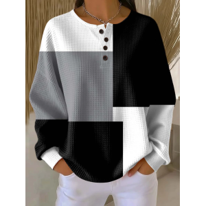 Women Multicolor Block Crew Neck Printing Casual Spring/Fall Long Sleeve Sweatshirt