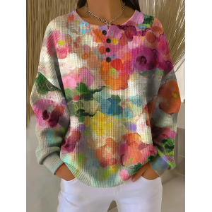 Women Floral Crew Neck Printing Casual Spring/Fall Long Sleeve Sweatshirt