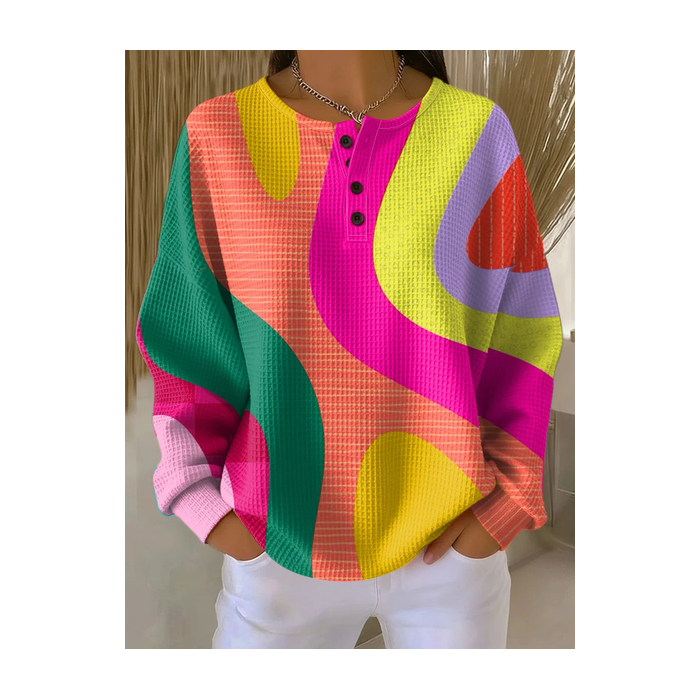 Women Multicolor Block Crew Neck Printing Casual Spring/Fall Long Sleeve Sweatshirt